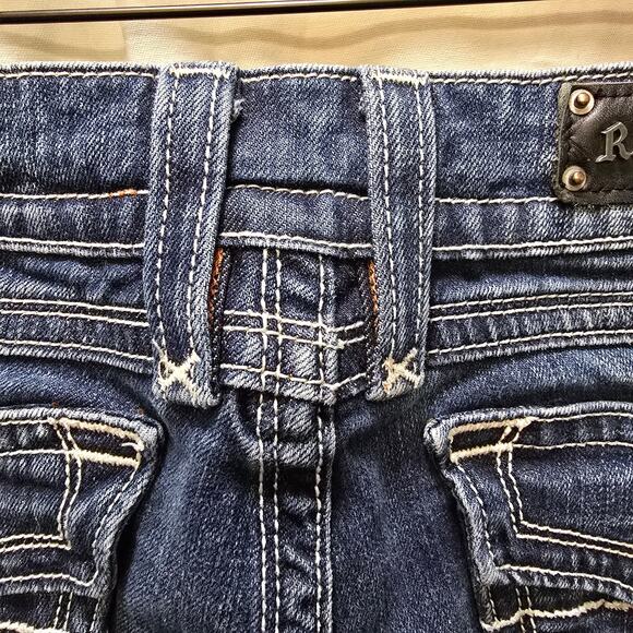 Rock Revival Chrissie Boot bootcut jeans size 30 low rise flap pocket distressed - Picture 12 of 16